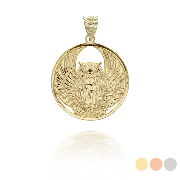 Solid 10K Gold Owl Pendant - Yellow, Rose, or White
